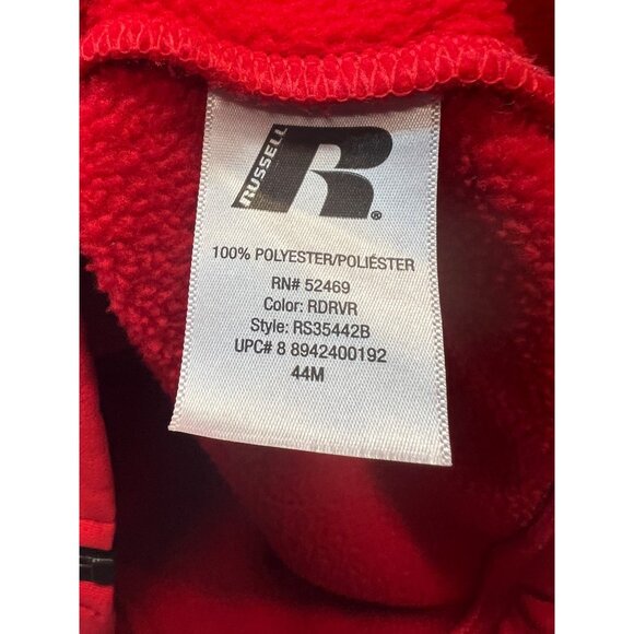 Russell Red Hooded Jacket 2XL Polyester Mens Full Zip Front Pockets Drawstring - Picture 3 of 4